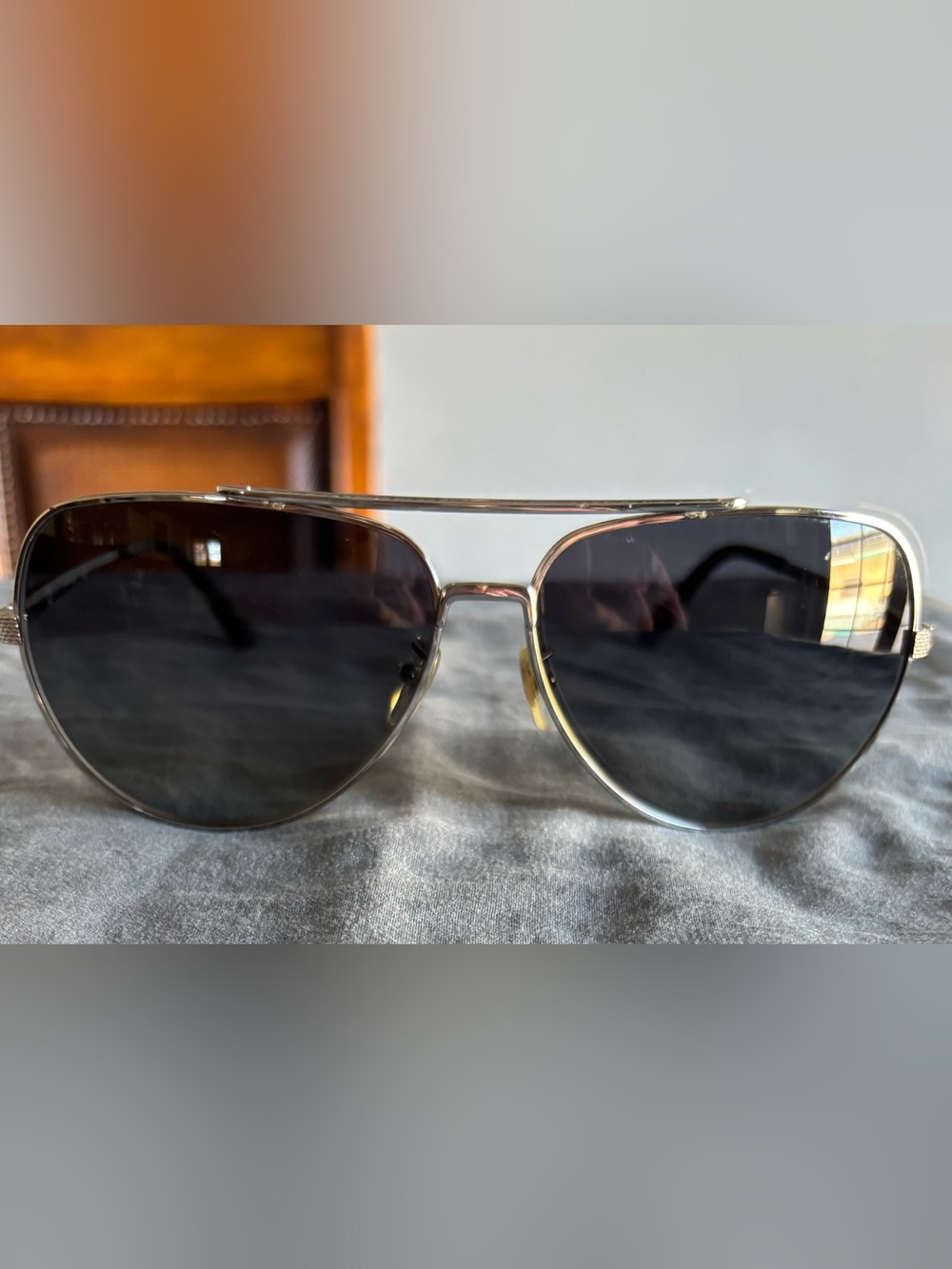 Dunhill Silver Metal Aviator Sunglasses with Dark Gray Lenses